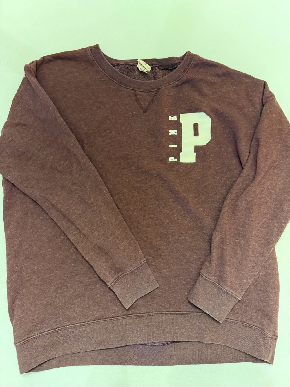 PINK Victoria's Secret Brown Crewneck with White 'P' Graphic